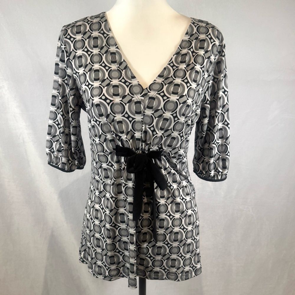 Carole Little vintage tie front black white and gray top size large